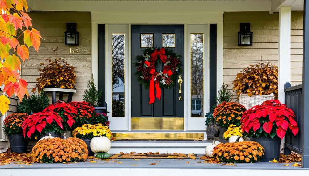 Beautifully decorated porch reflecting the current season